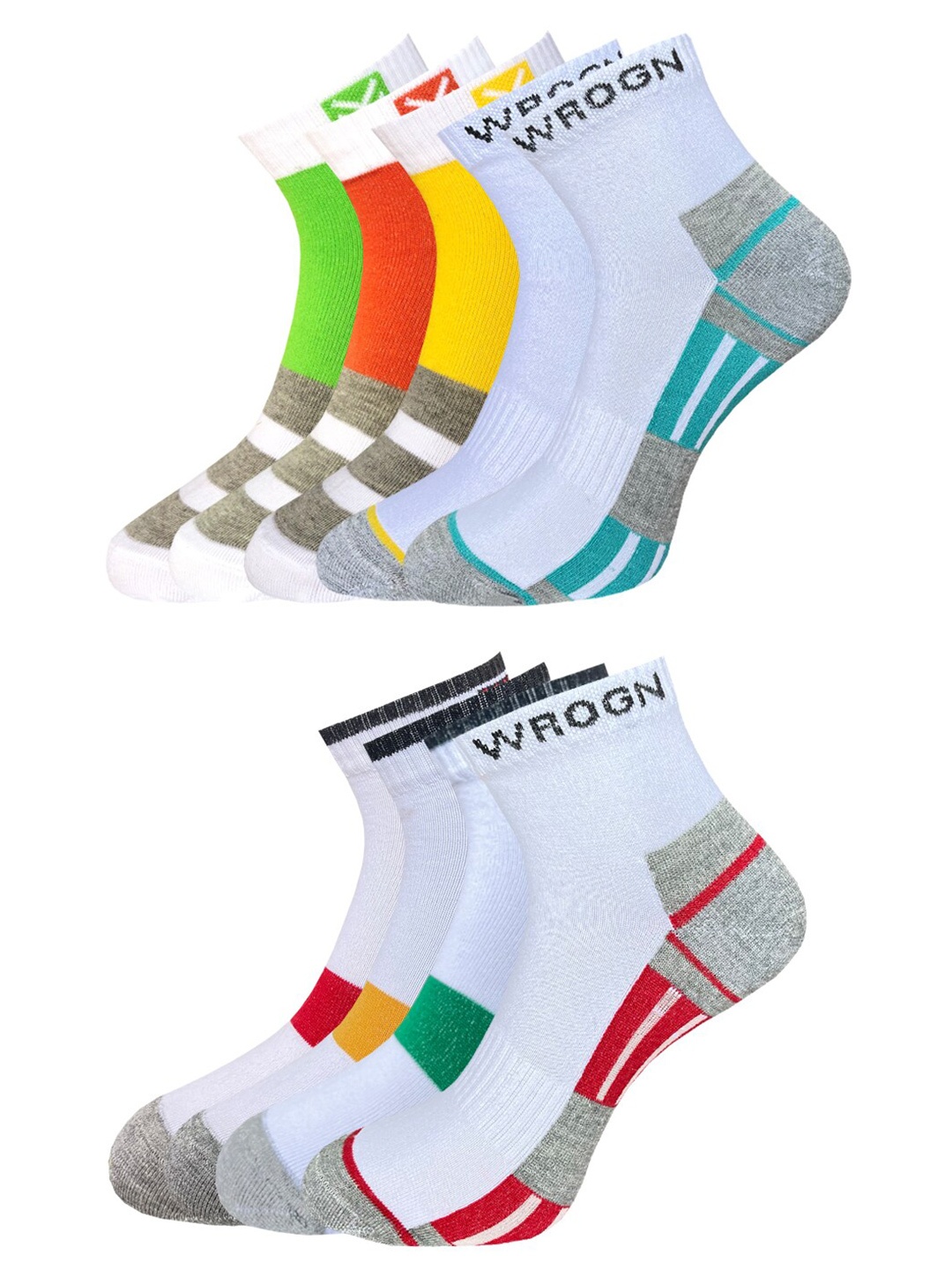 

WROGN Men Pack Of 9 Patterned Ankle Length Socks, White