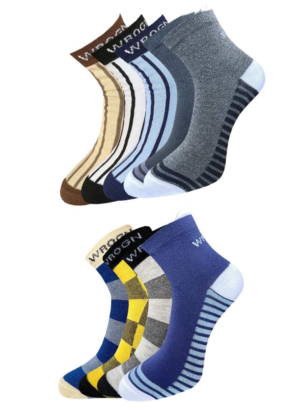 

WROGN Men Pack of 9 Patterned Ankle-Length Socks, Multi