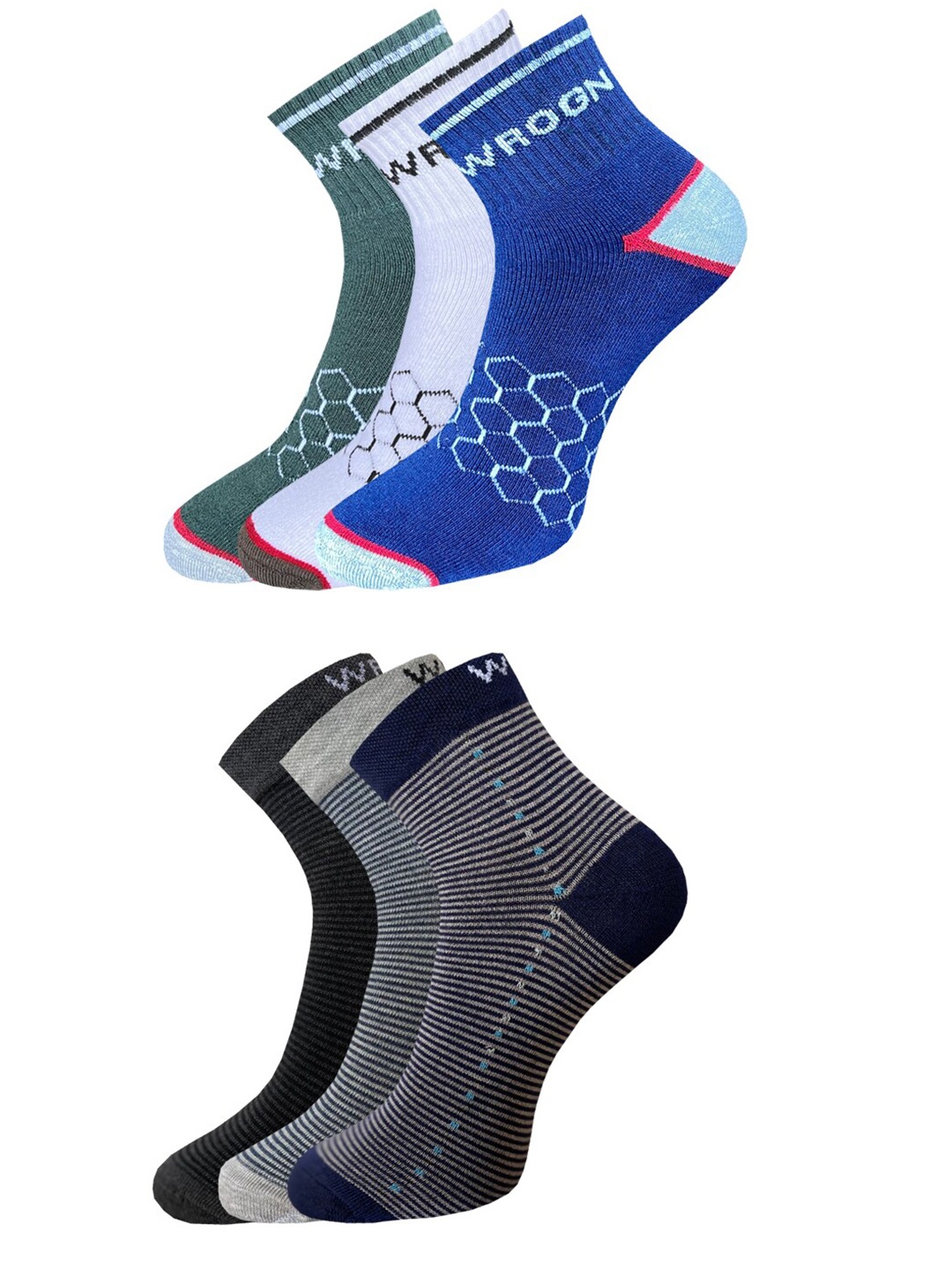 

WROGN Men Pack of 6 Patterned Ankle-Length Socks, Grey