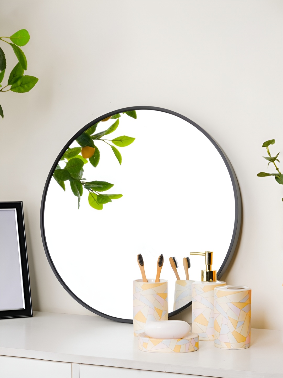 Nestasia Black Border Round Wall Mirrors