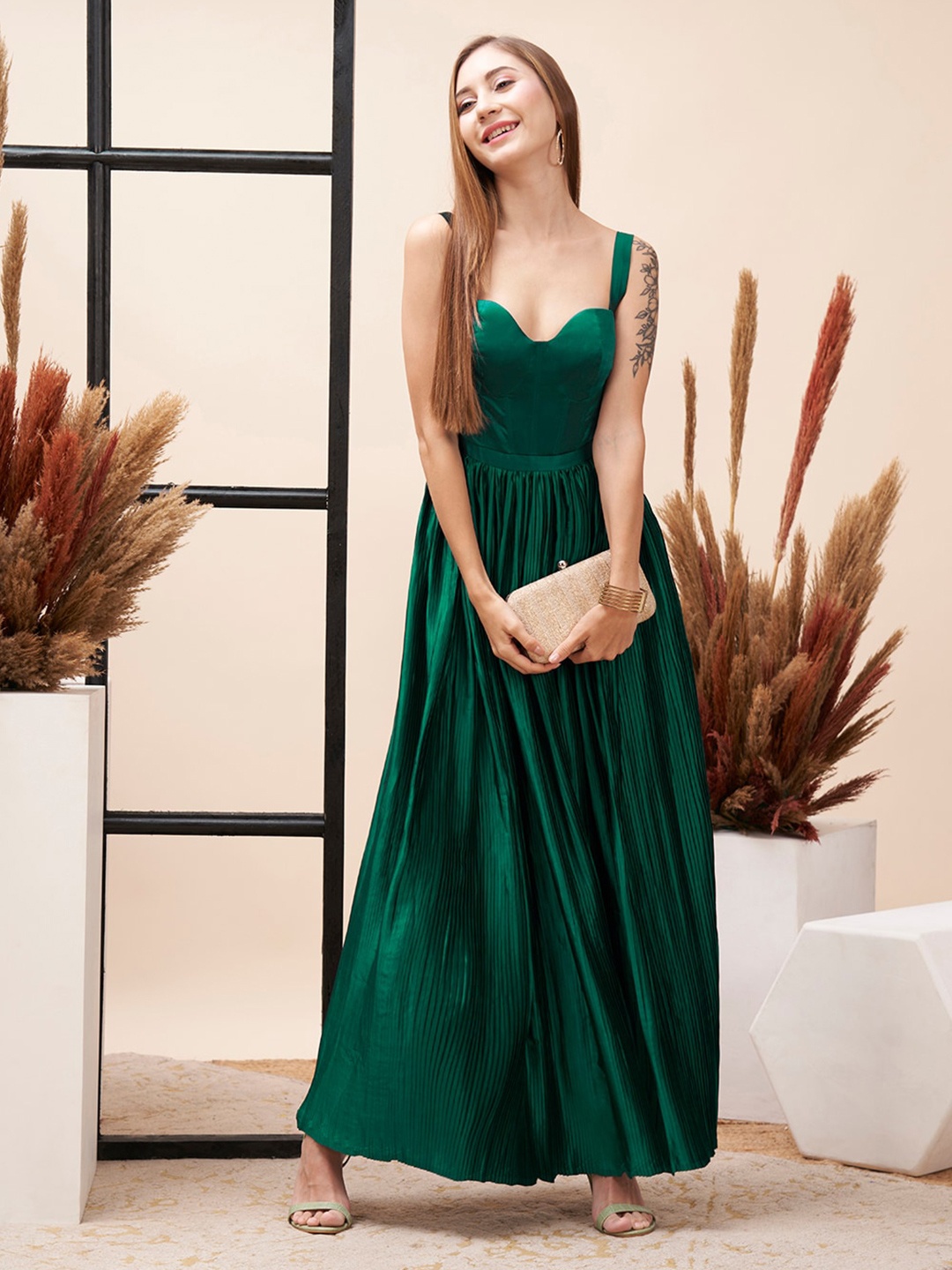 

MISH X Satin Maxi Dress, Green