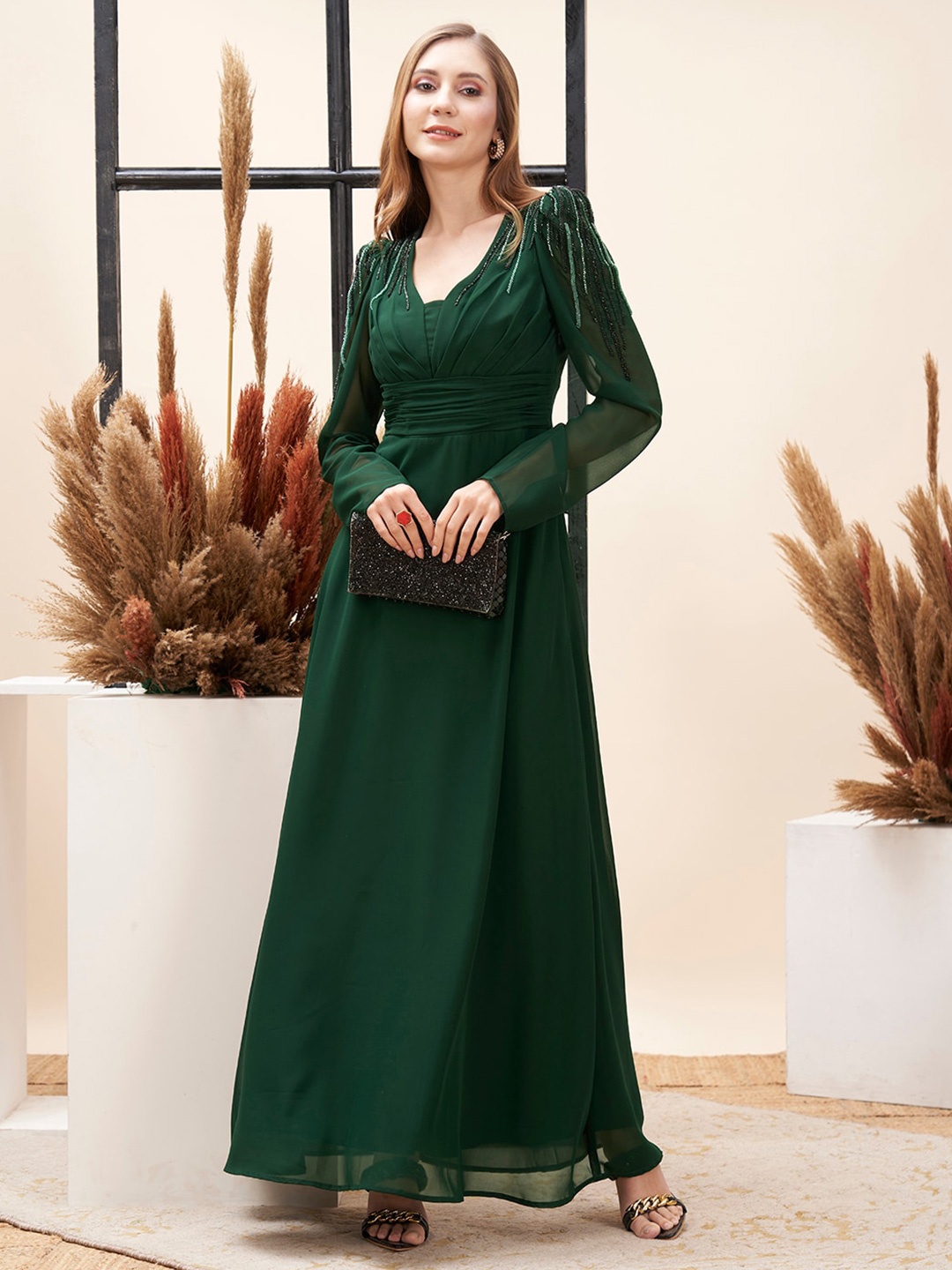 

MISH X Cowl Neck Georgette Maxi Dress, Green