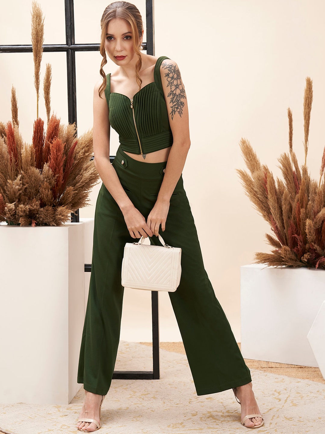 

MISH X Shoulder Straps Top With Trousers Co-Ords, Olive