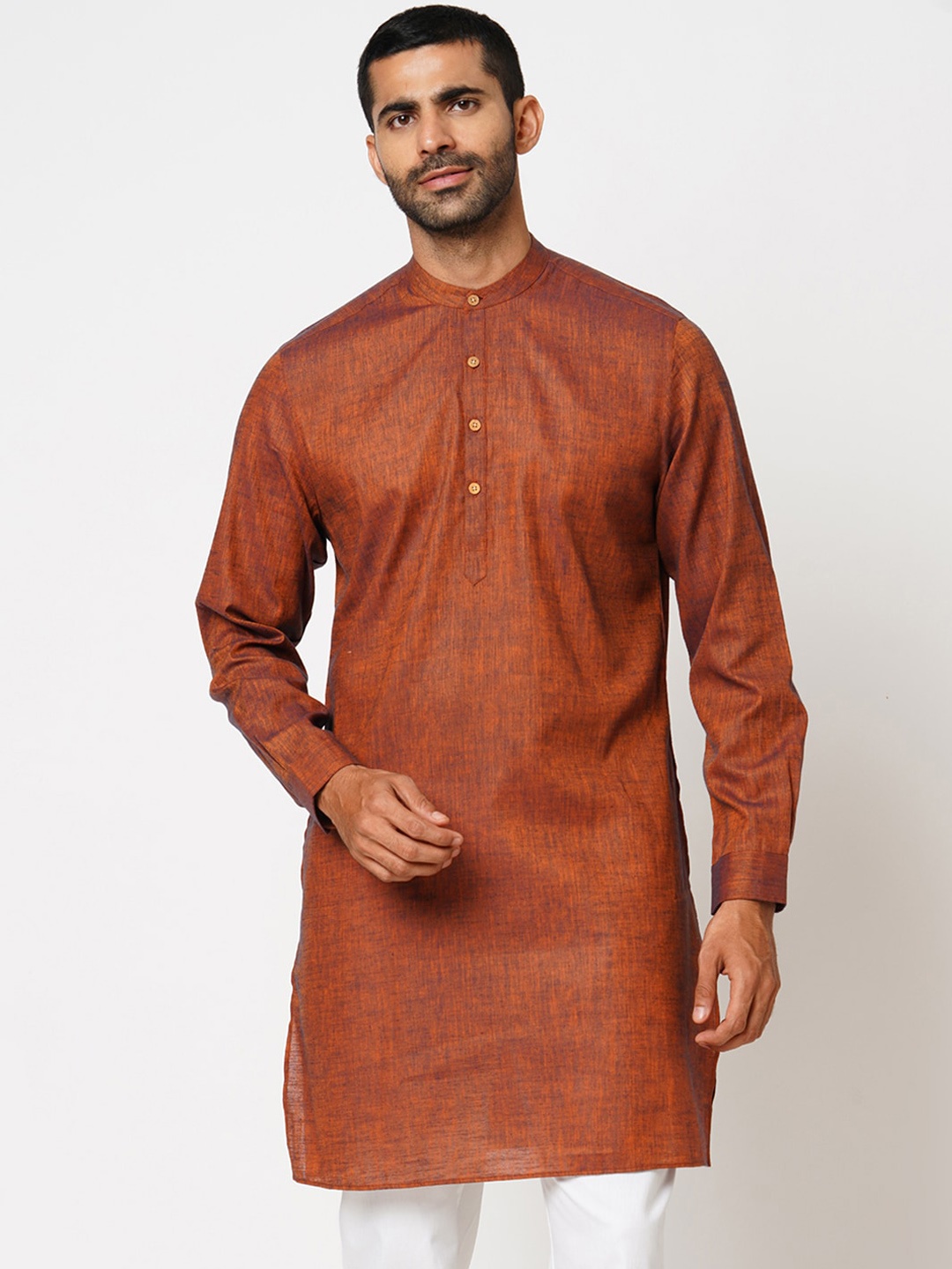 

Indivisual Clothing Men Striped Thread Work Kurta, Brown