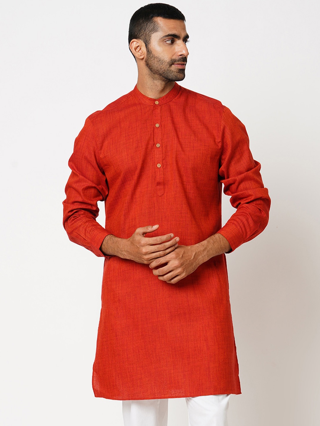 

Indivisual Clothing Men Thread Work Kurta, Orange