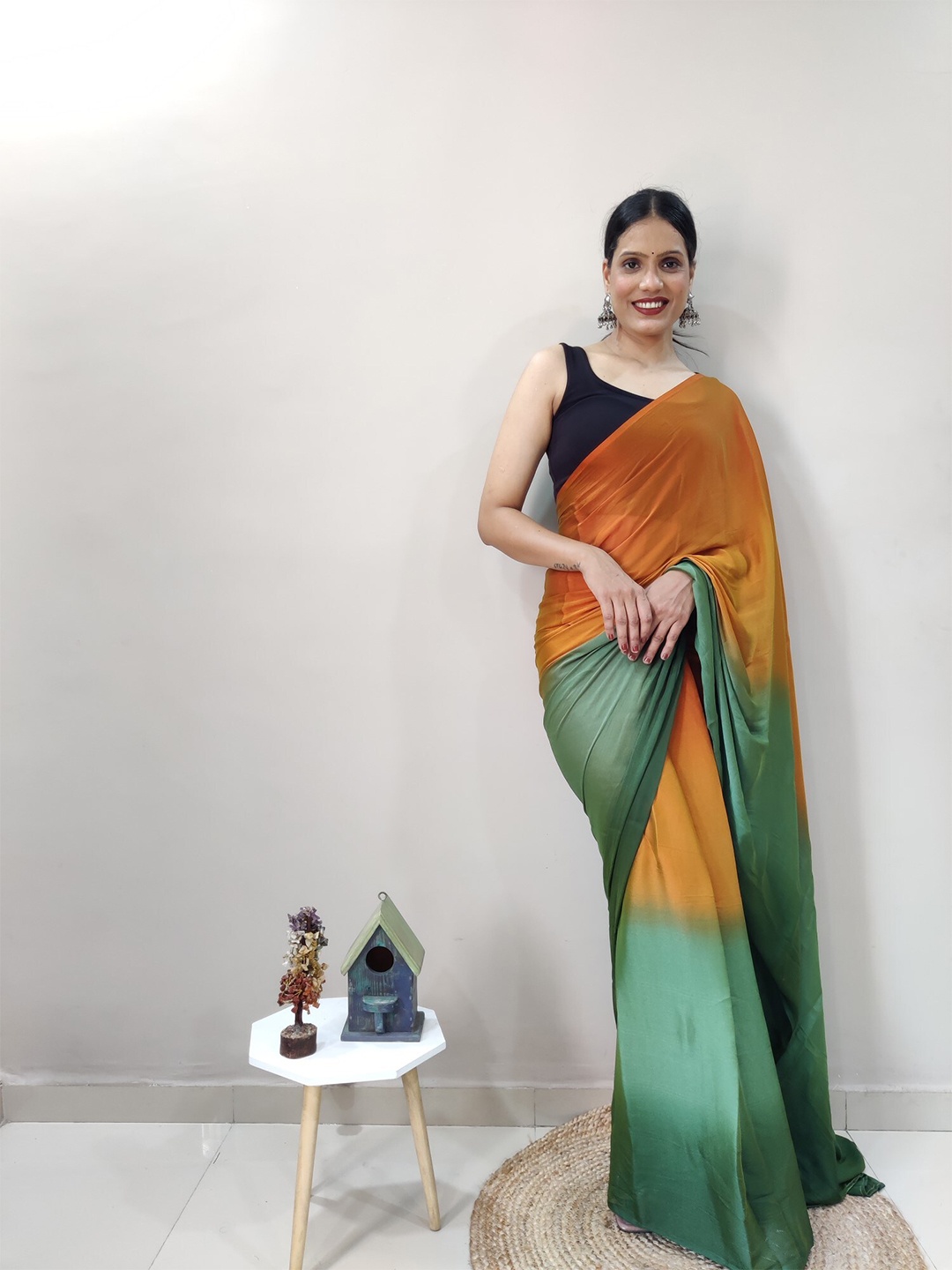 

LeeliPeeri Designer Ombre Pure Georgette Saree, Orange