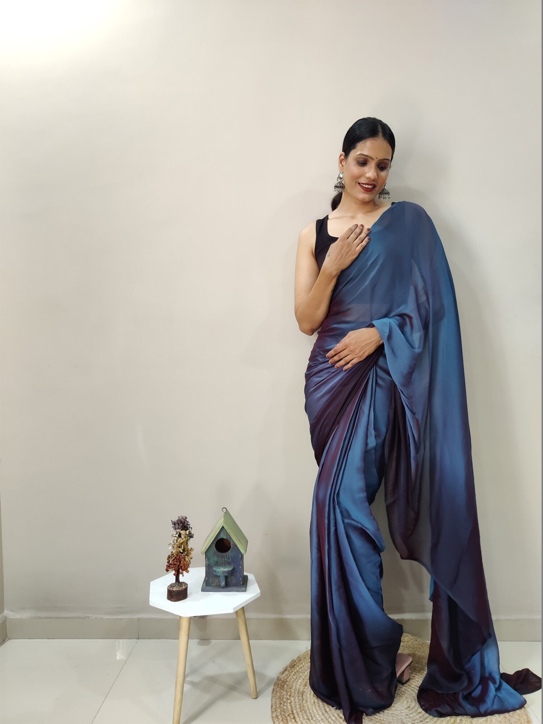 

LeeliPeeri Designer Ombre Pure Georgette Saree, Blue