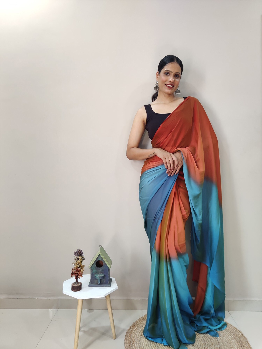 

LeeliPeeri Designer Colourblocked Pure Georgette Saree, Teal