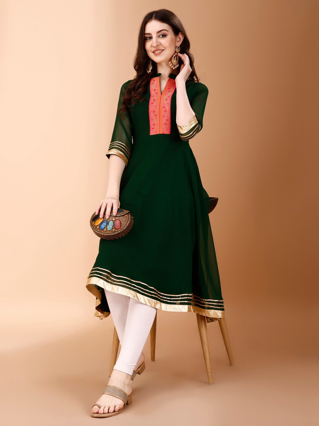 

GORGONE Georgette A-Line Midi Dress, Green
