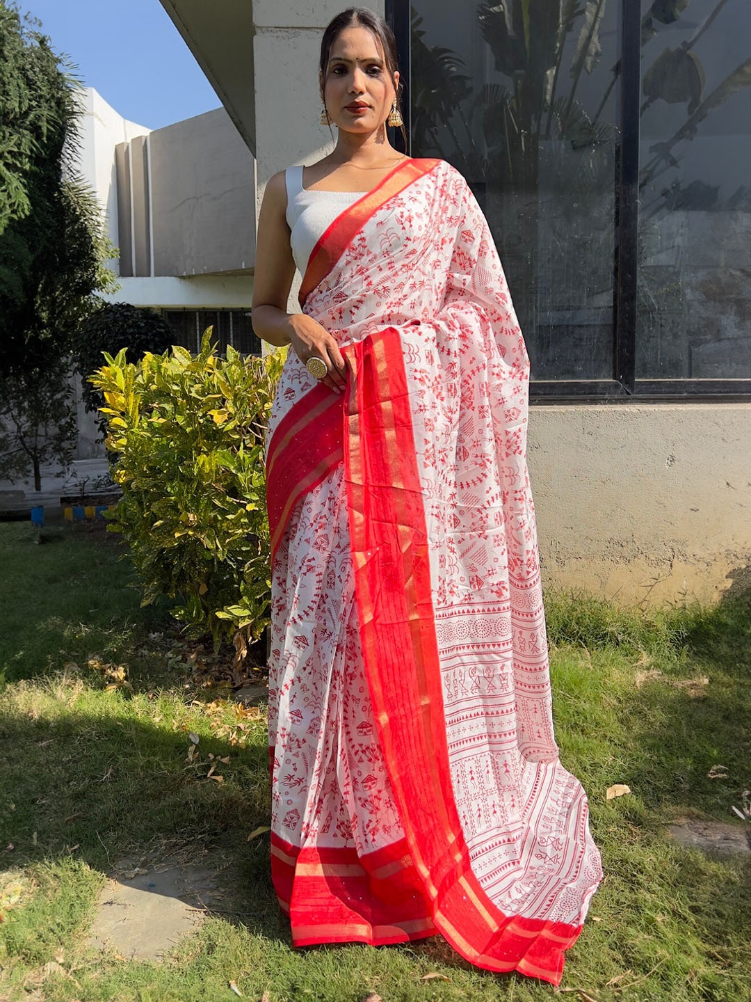 

LeeliPeeri Designer Ethnic Motifs Zari Silk Cotton Ready to Wear Saree, Red