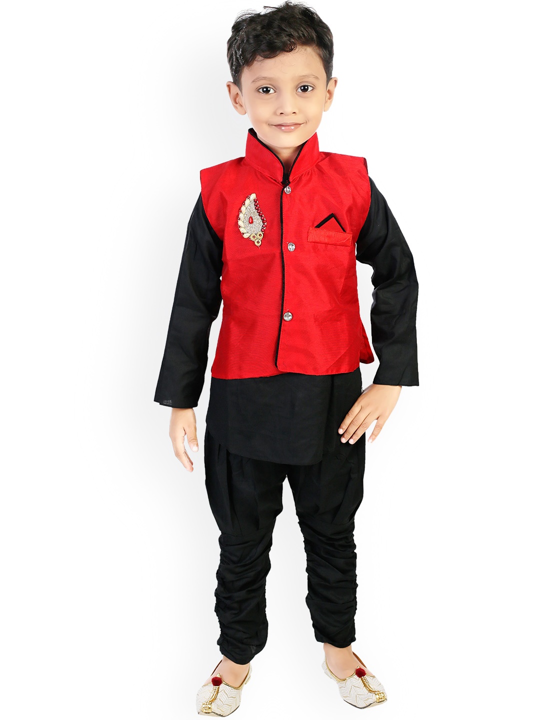 

BAESD Boys Regular Dupion Silk Kurta with Churidar, Black