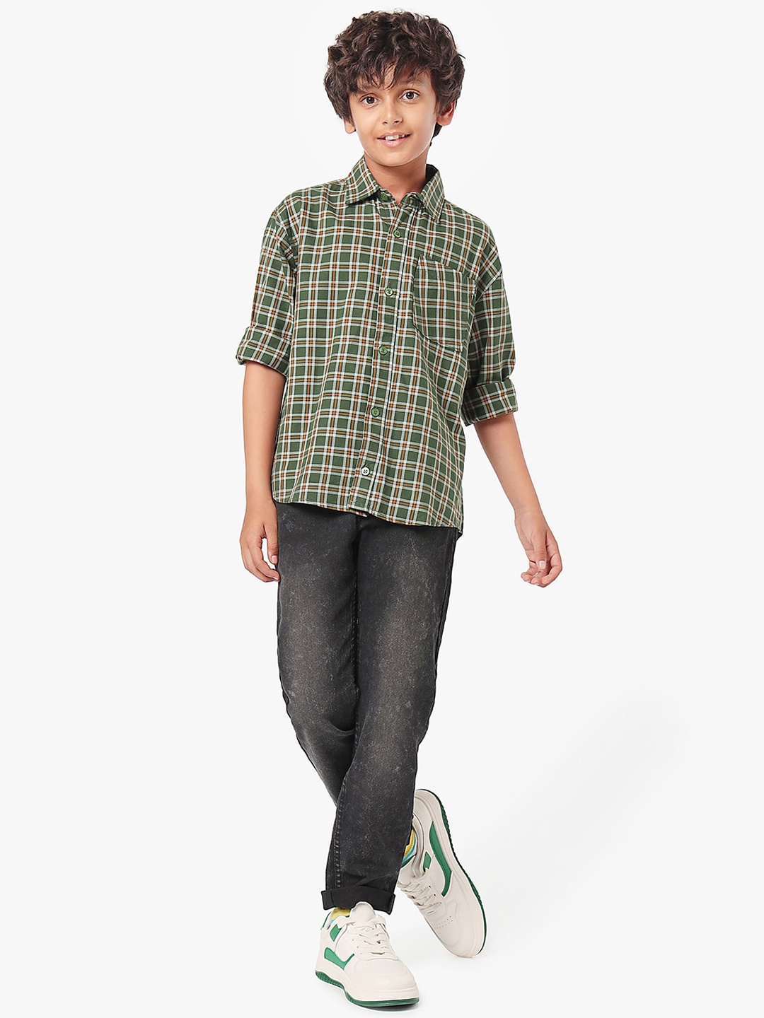 

LilPicks Boys Relaxed Opaque Checked Casual Shirt, Green