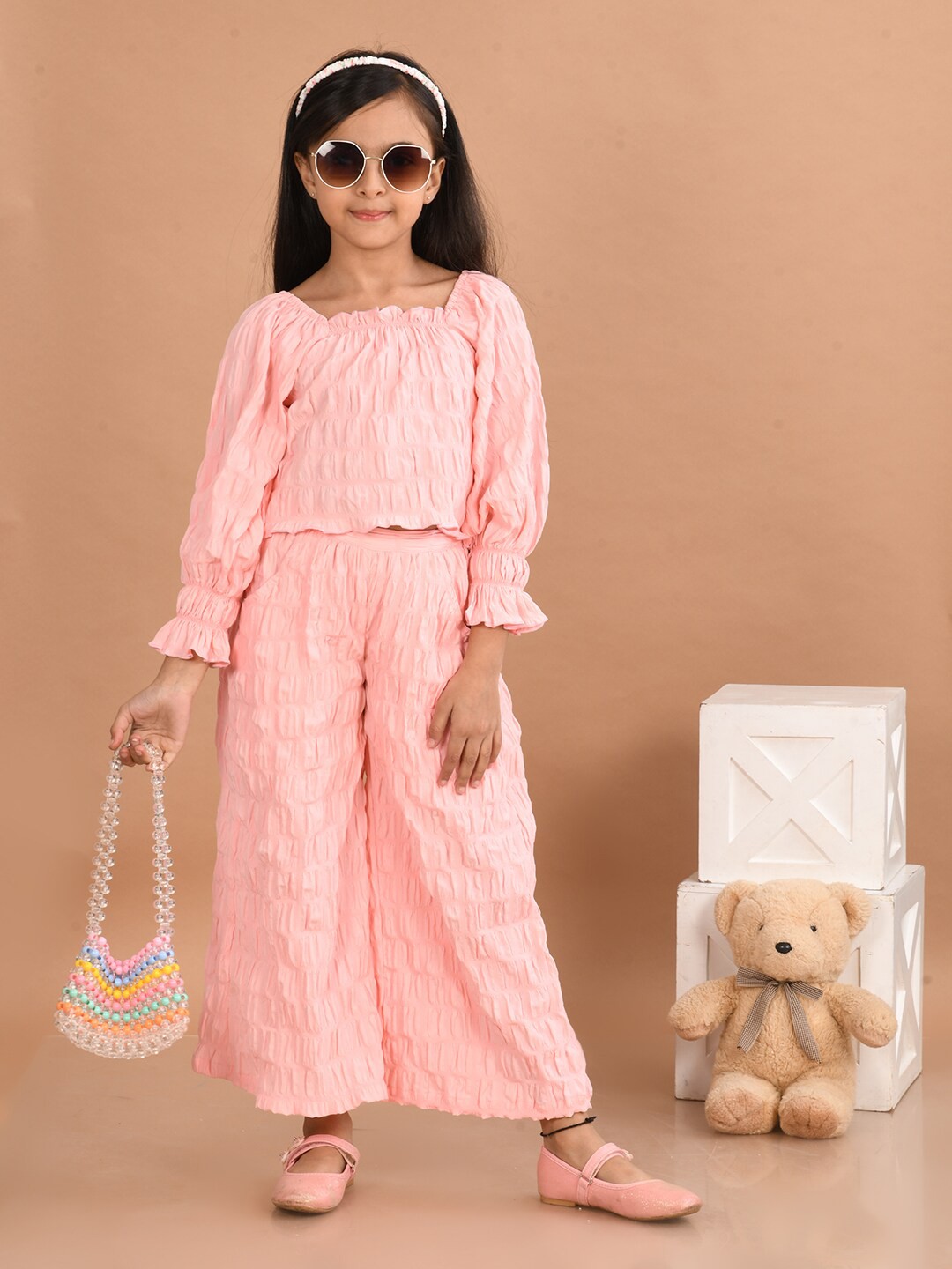 

LilPicks Girls Top with Palazzos, Peach