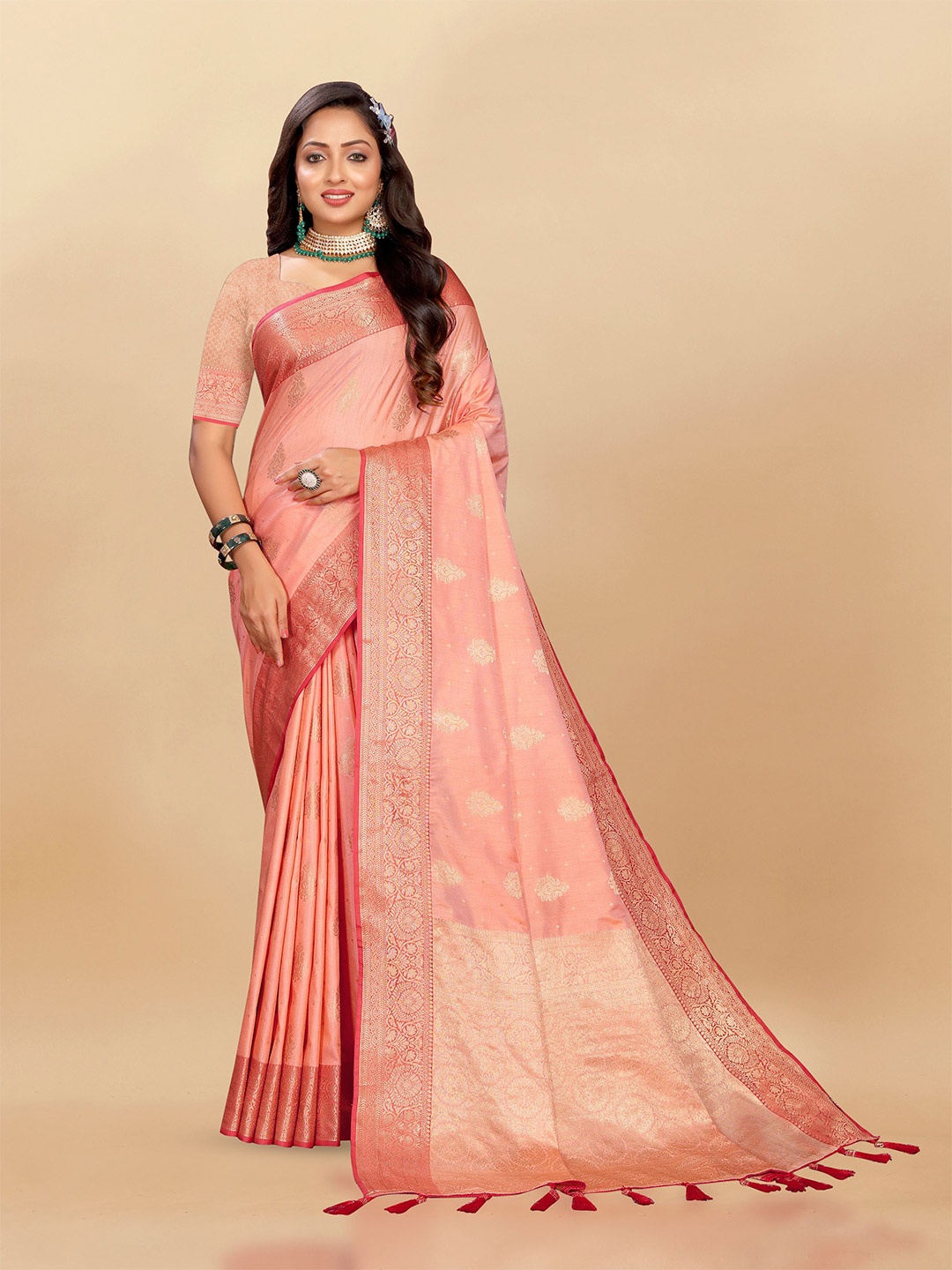 

bansari textiles Woven Design Zari Banarasi Saree, Orange