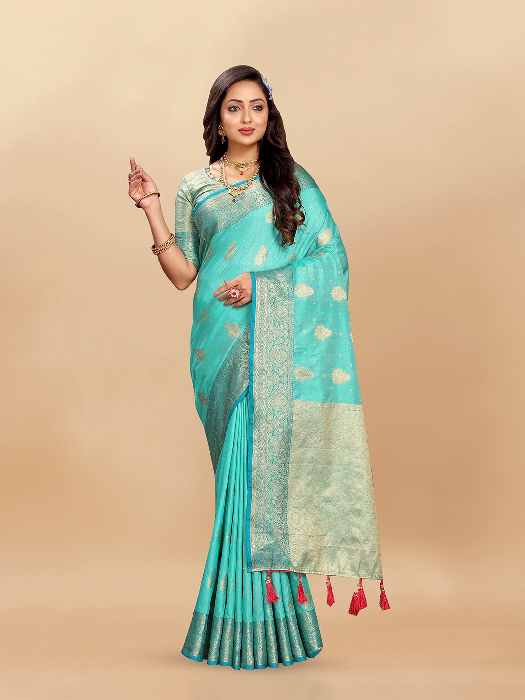 

bansari textiles Woven Design Zari Banarasi Saree, Lime green