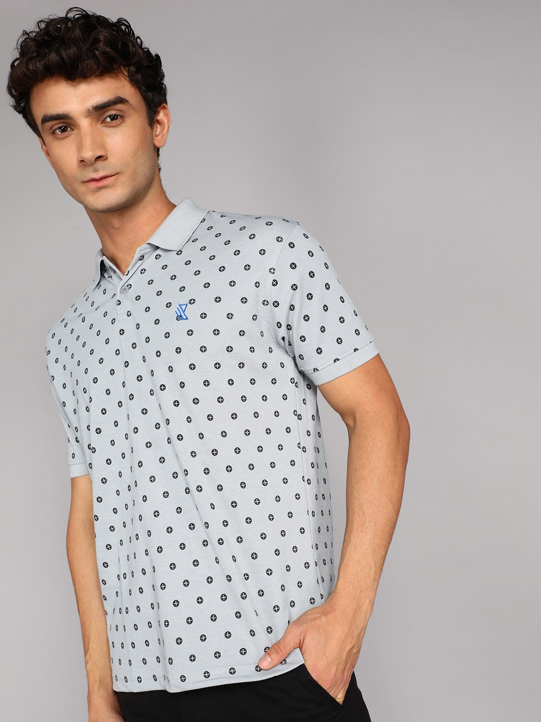 

WE PERFECT Men Printed Polo Collar Pockets T-shirt, Grey