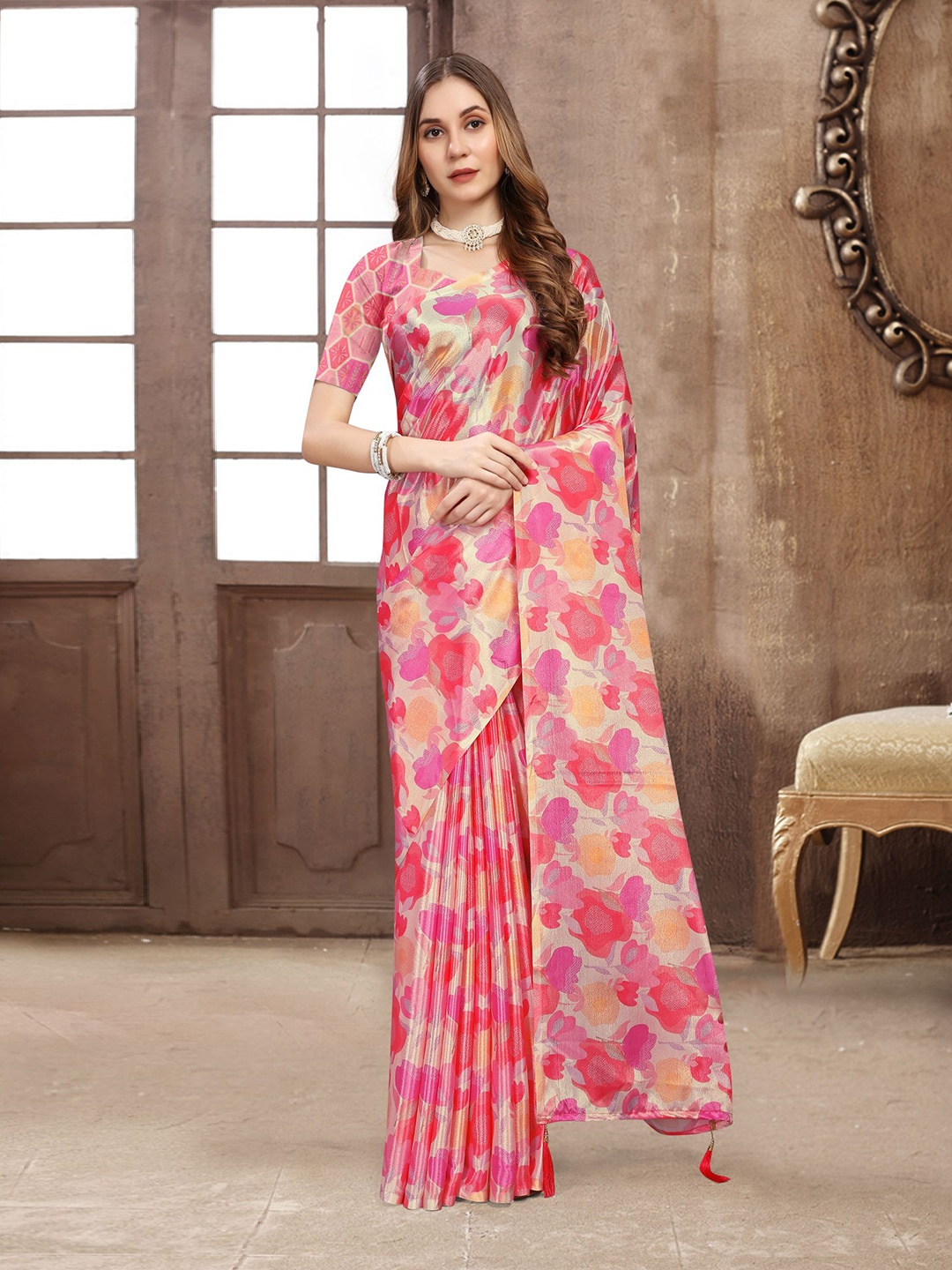 

VIRICA Satin Saree, Pink