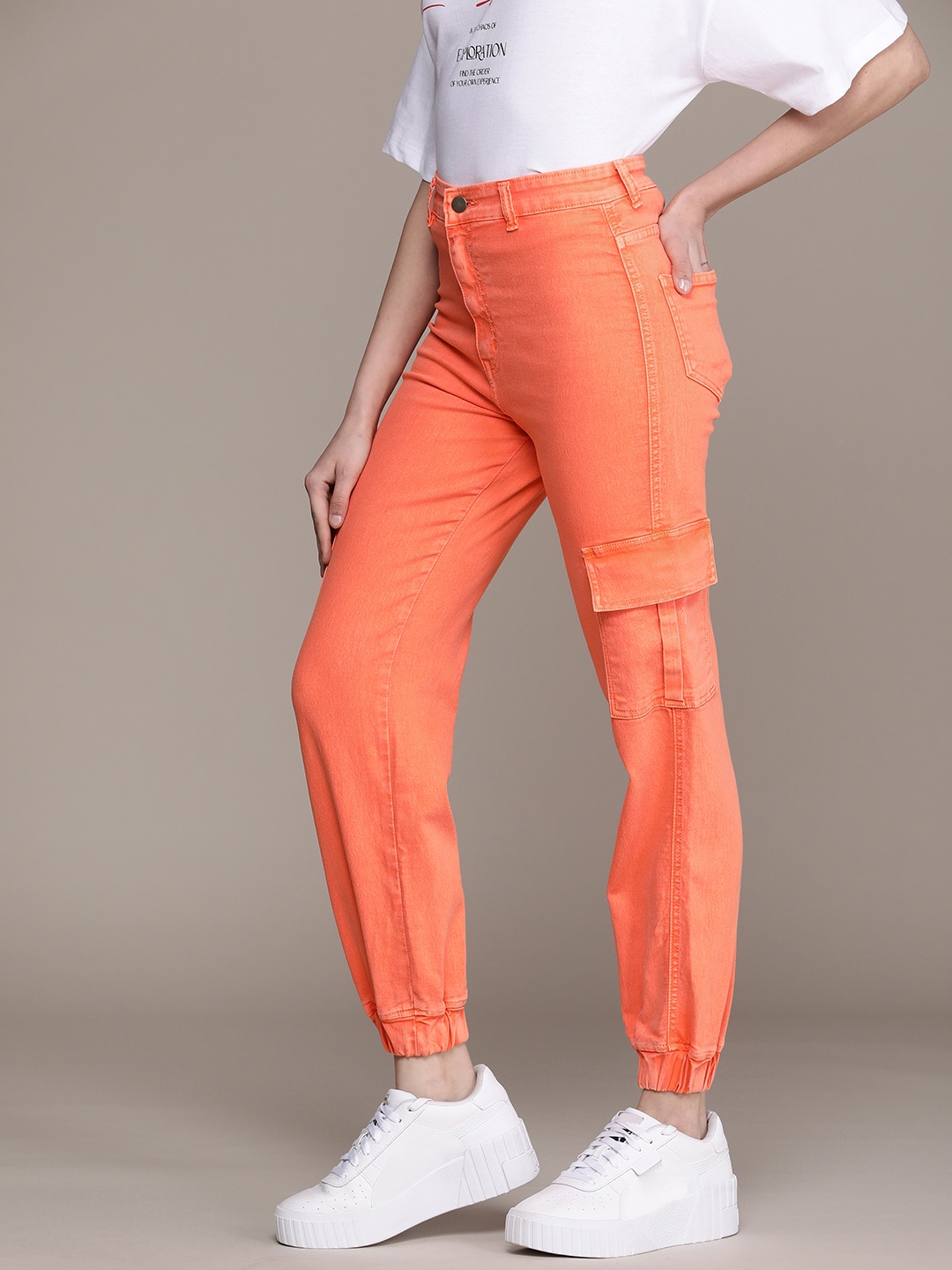 

Roadster Women Solid Baggy Fit High-Rise Joggers, Orange