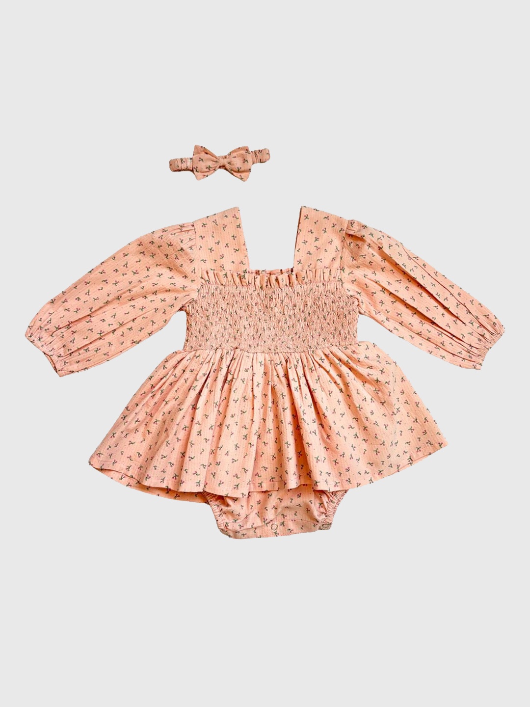 

BAESD Earthy Tweens Infant Girls Printed Cotton Blossom Dress, Peach