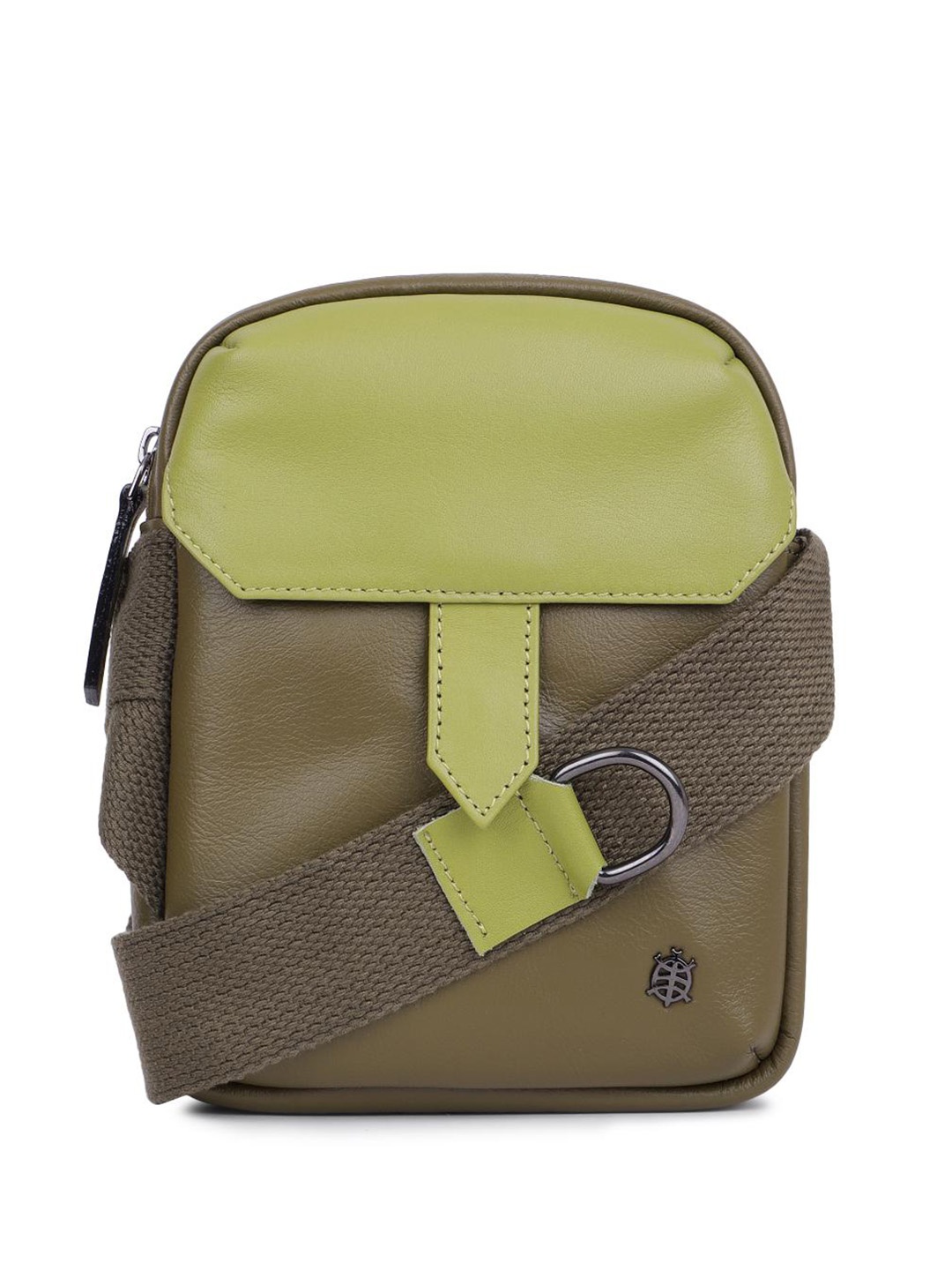 

Tortoise Bandolera Colourblocked Leather Mobile Pouch, Green