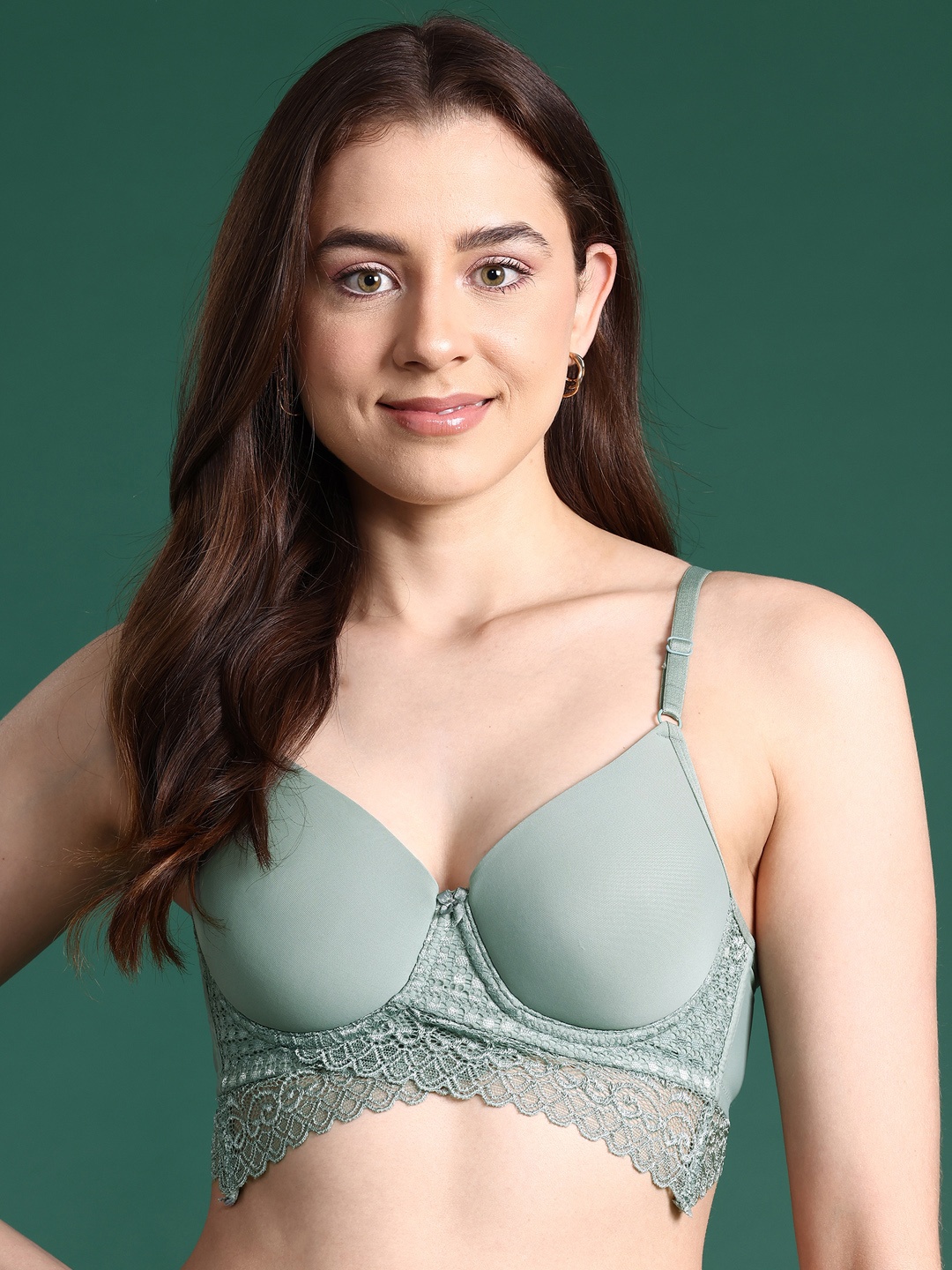 

DressBerry Solid Full Coverage Underwired Lightly Padded Bra, Green