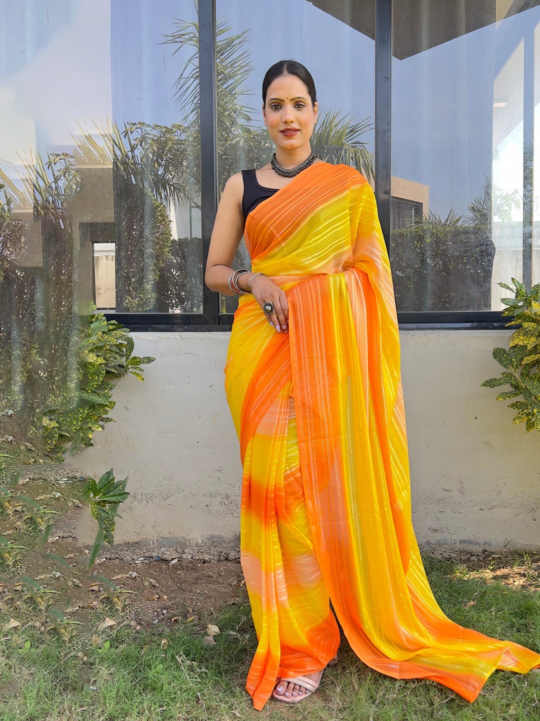 

LeeliPeeri Designer Striped Art Silk Saree, Yellow