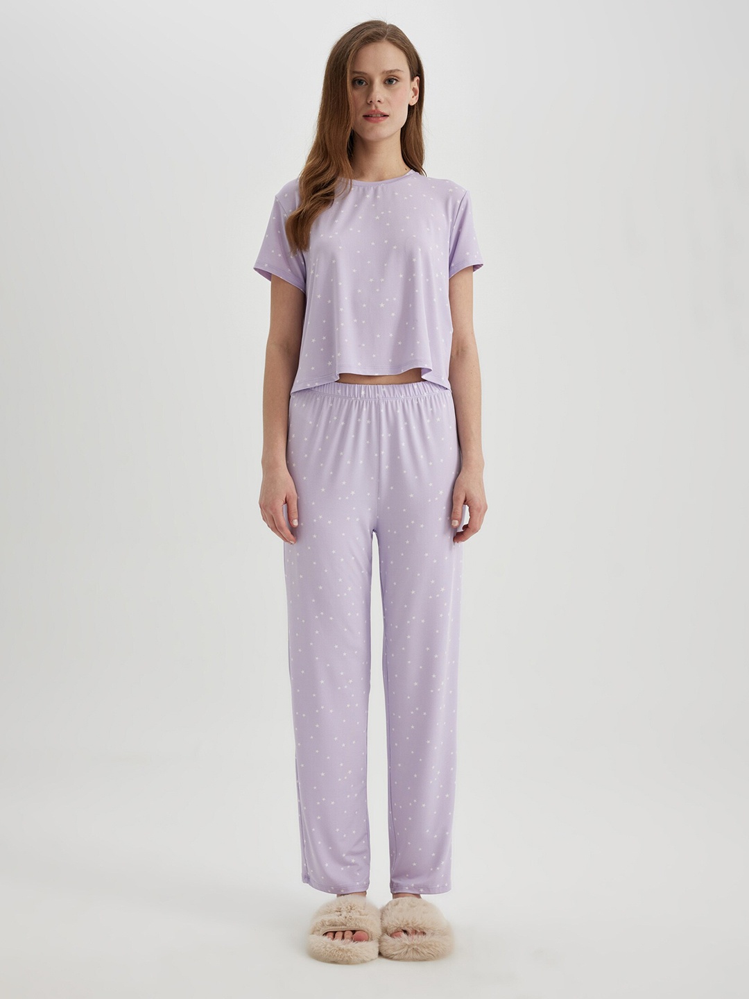 

DeFacto Printed Top & Trousers Night suits, Purple