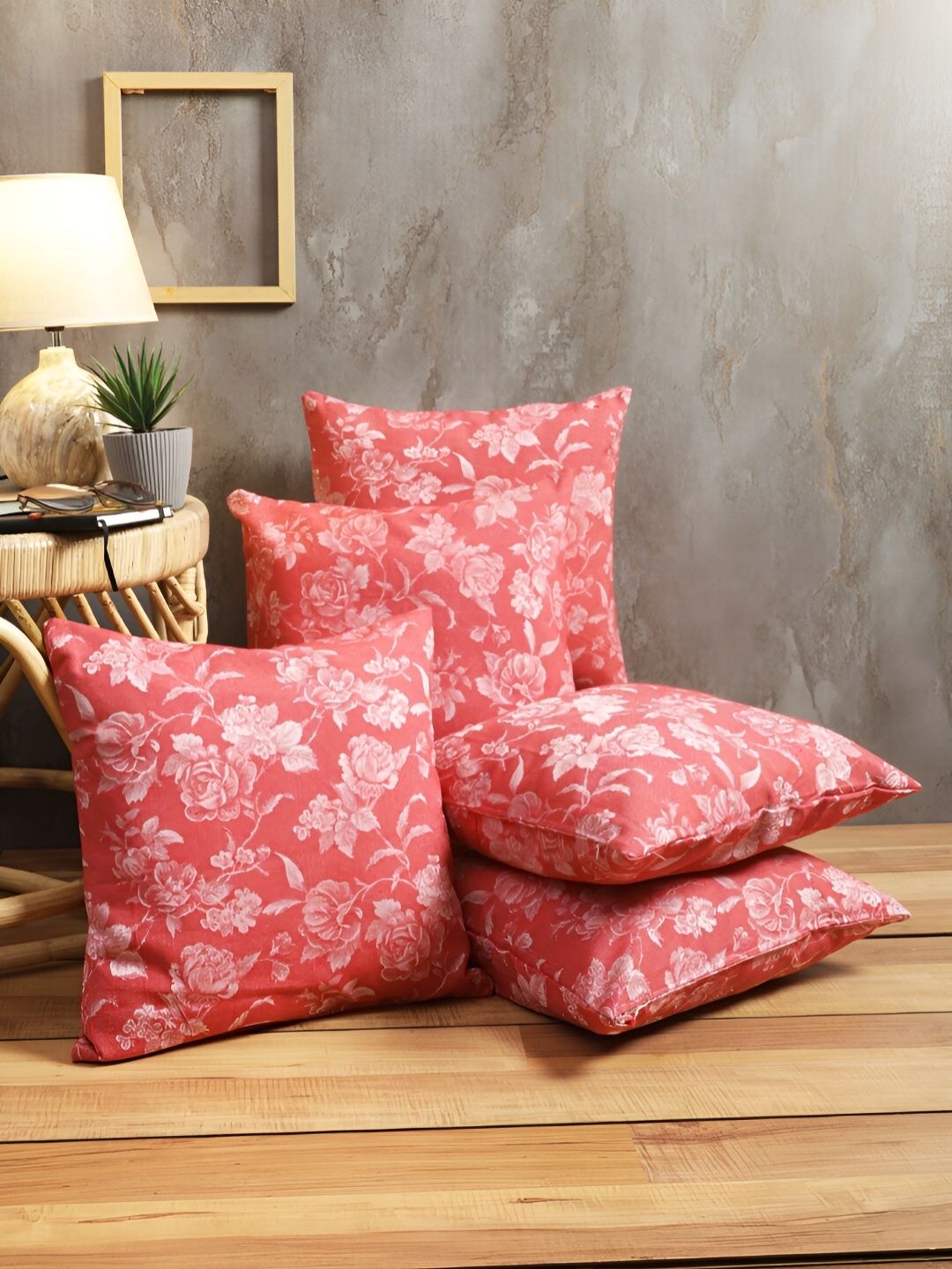 

ROMEE Pink & White Set of 5 Floral Square Cushion Covers