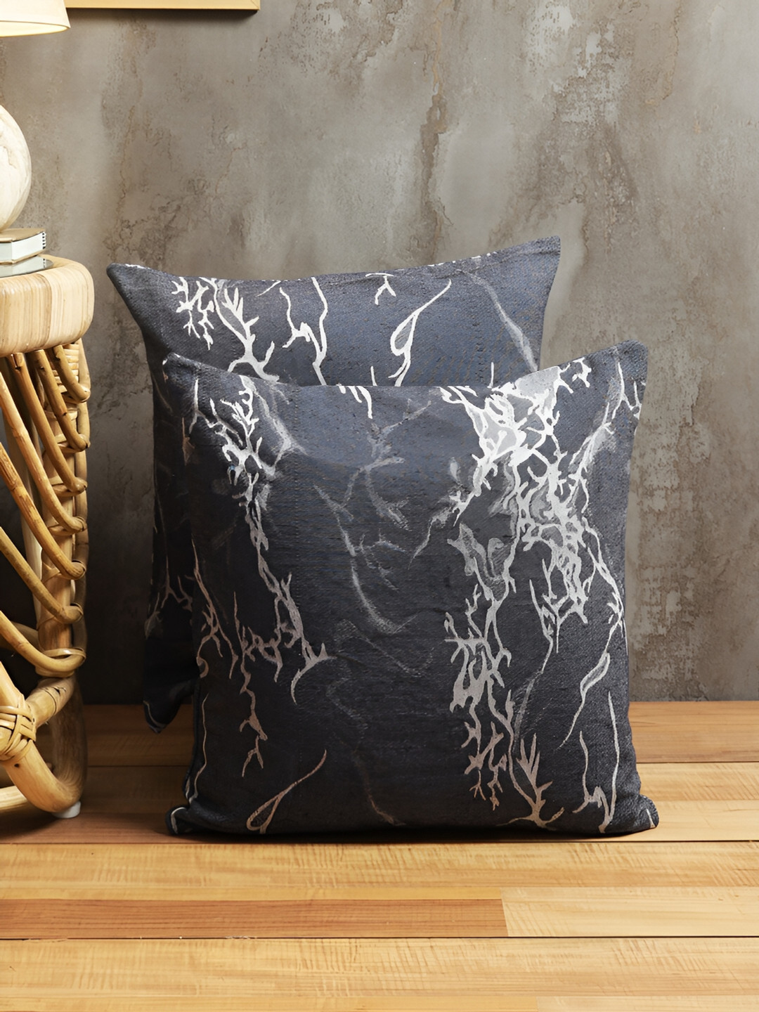 

ROMEE Black & Grey Set of 2 Abstract Square Cushion Covers