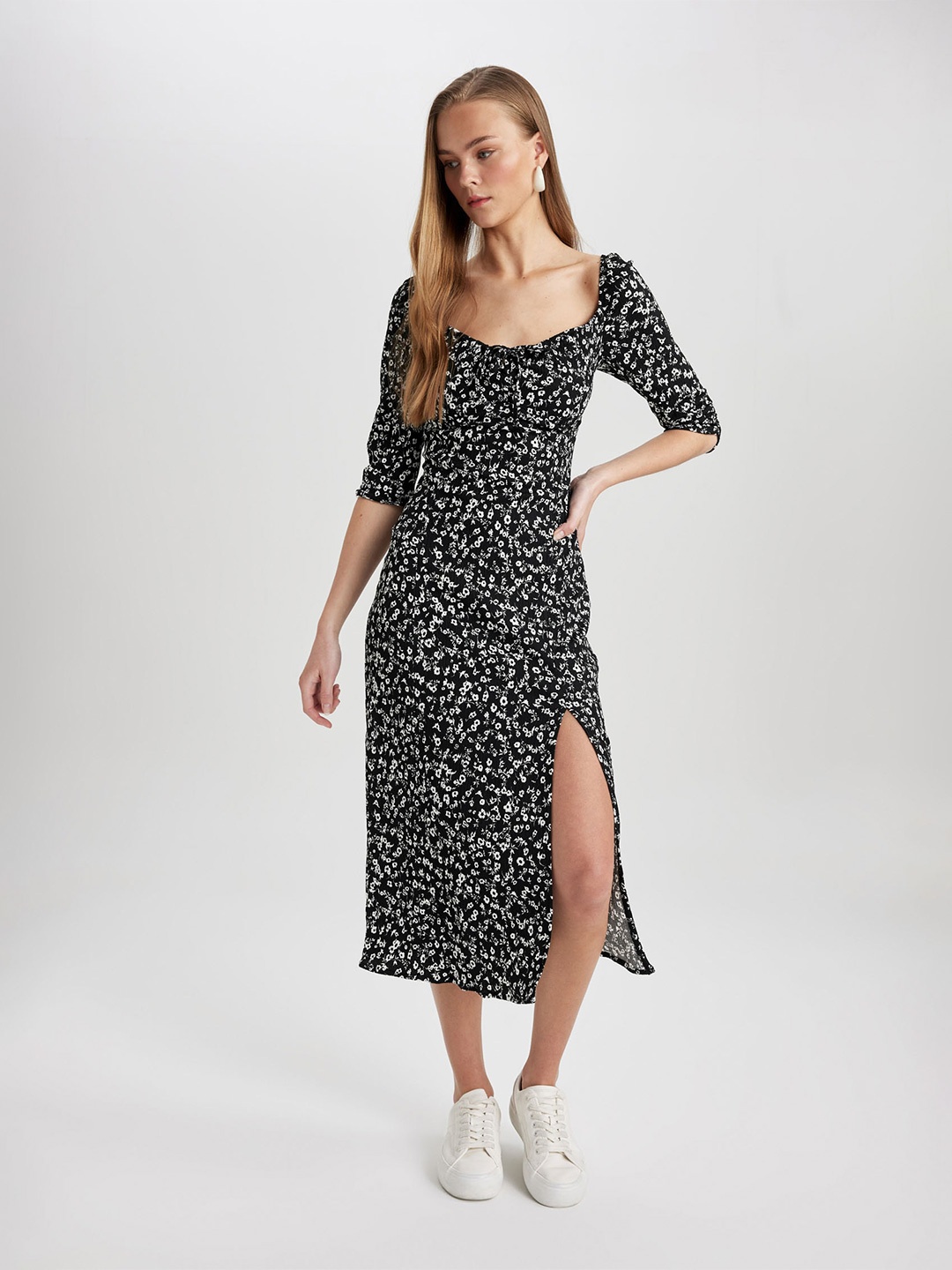 

DeFacto Animal Print A-Line Midi Dress, Na