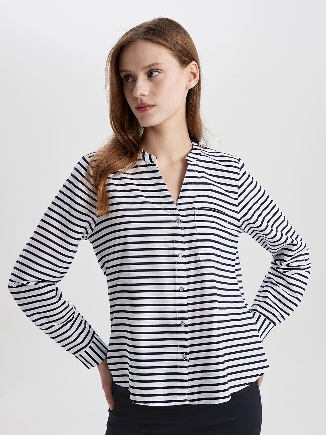 

DeFacto Women Horizontal Stripes Opaque Striped Casual Shirt, Na