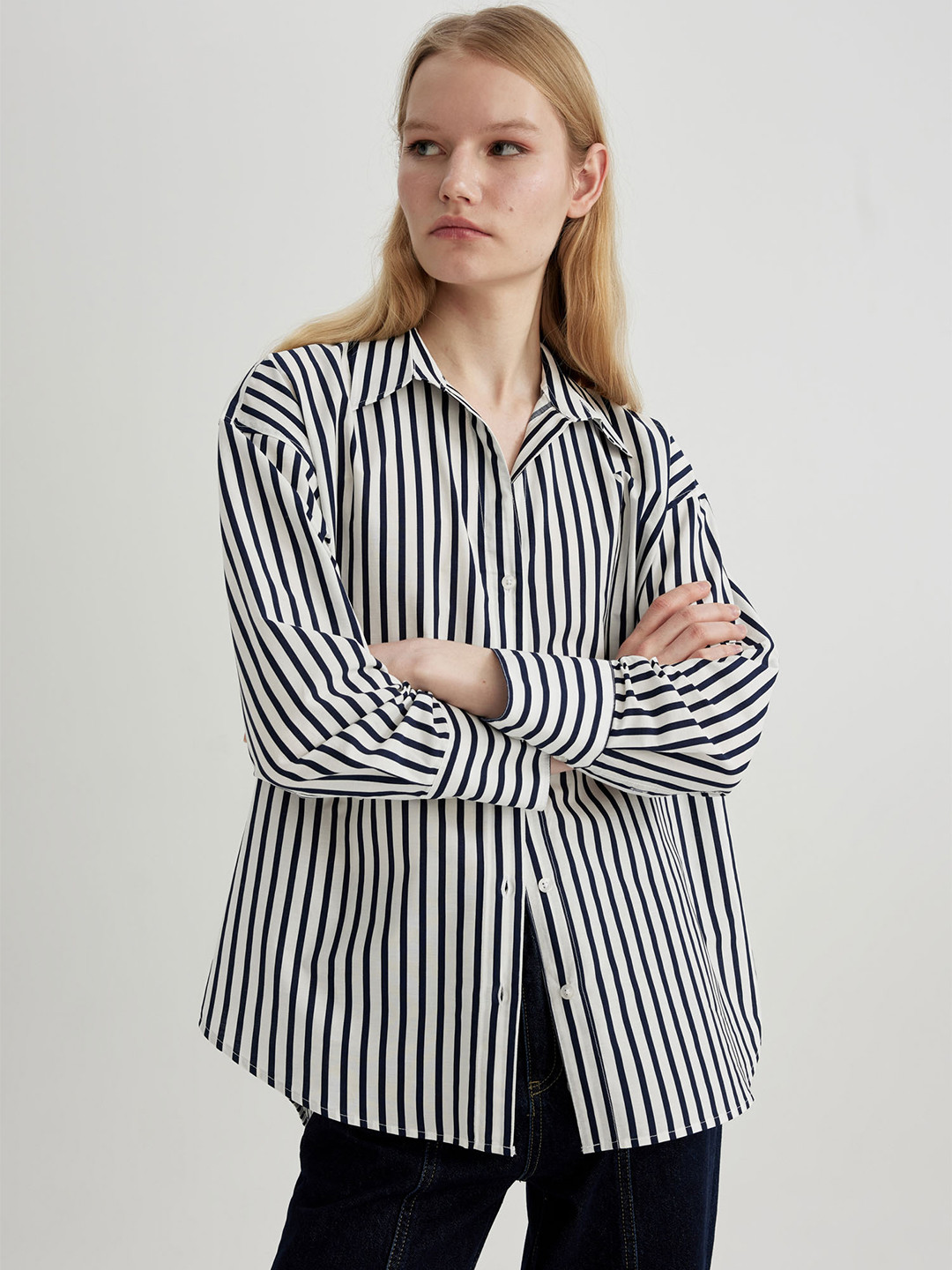 

DeFacto Women Opaque Striped Casual Shirt, Na