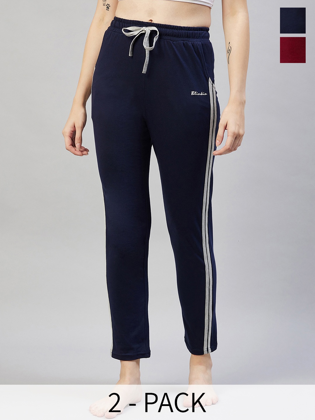 

Blinkin Women Pack Of 2 Relaxed-Fit High-Rise Lounge Pants, Navy blue