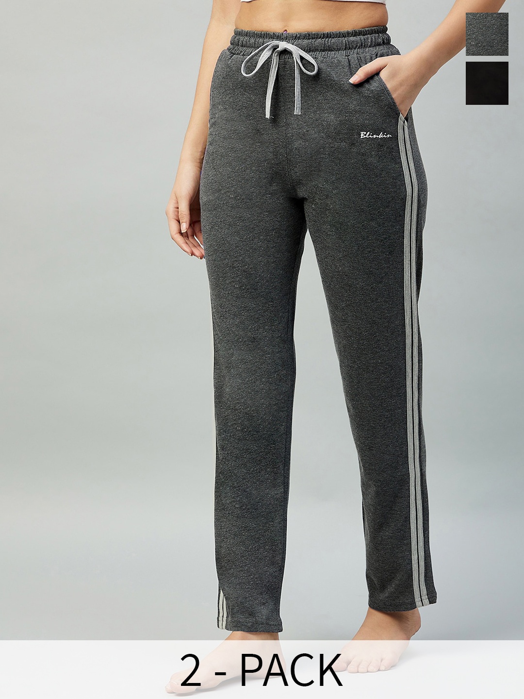 

Blinkin Women Pack Of 2 Relaxed-Fit High-Rise Lounge Pants, Grey