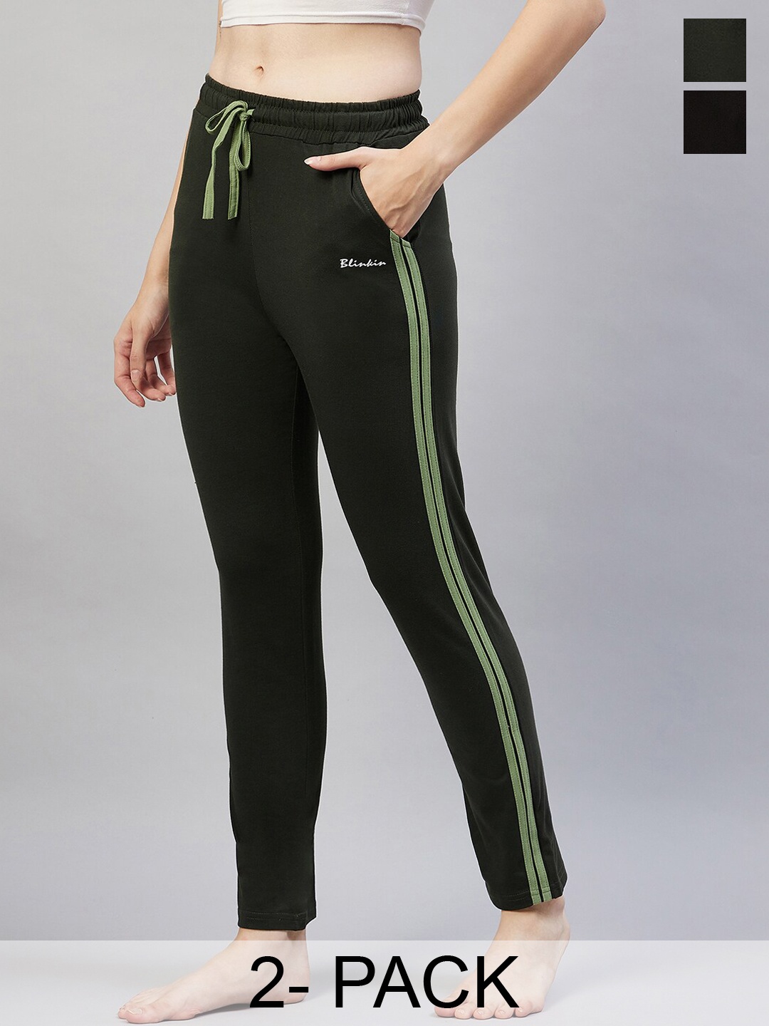 

Blinkin Pack Of 2 Striped Mid-Rise Lounge Pants, Black