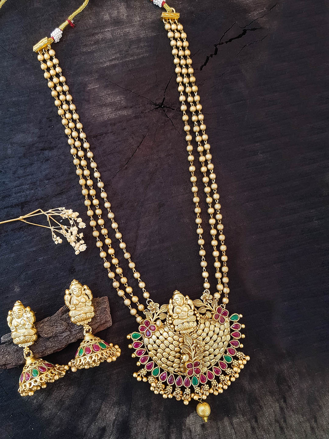 

GRIIHAM Gold-Plated CZ-Studded Lakshmi Jewellery Set
