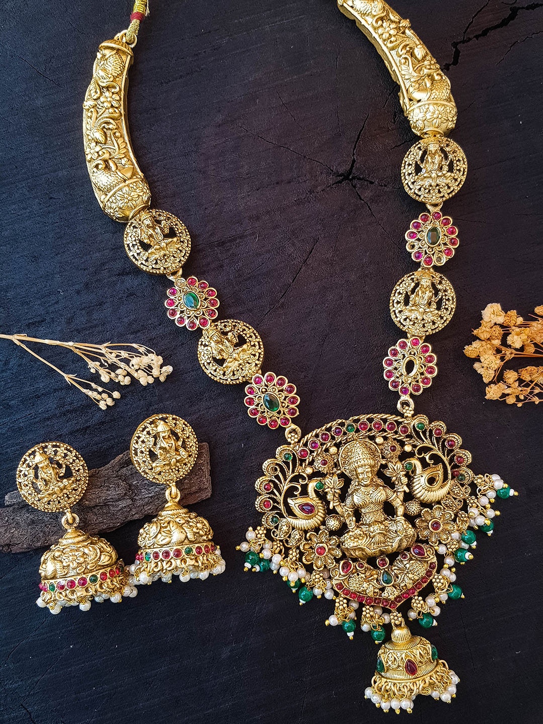 

GRIIHAM Gold-Plated AD Stone-Studded Beaded Jewellery Set