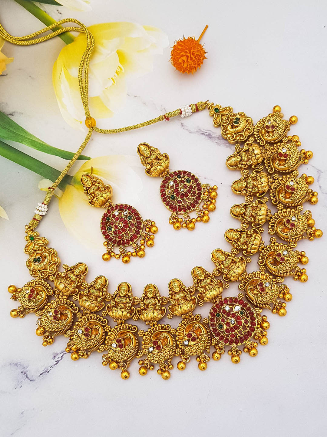 

GRIIHAM Gold-Plated CZ-Studded & Beaded Jewellery Set
