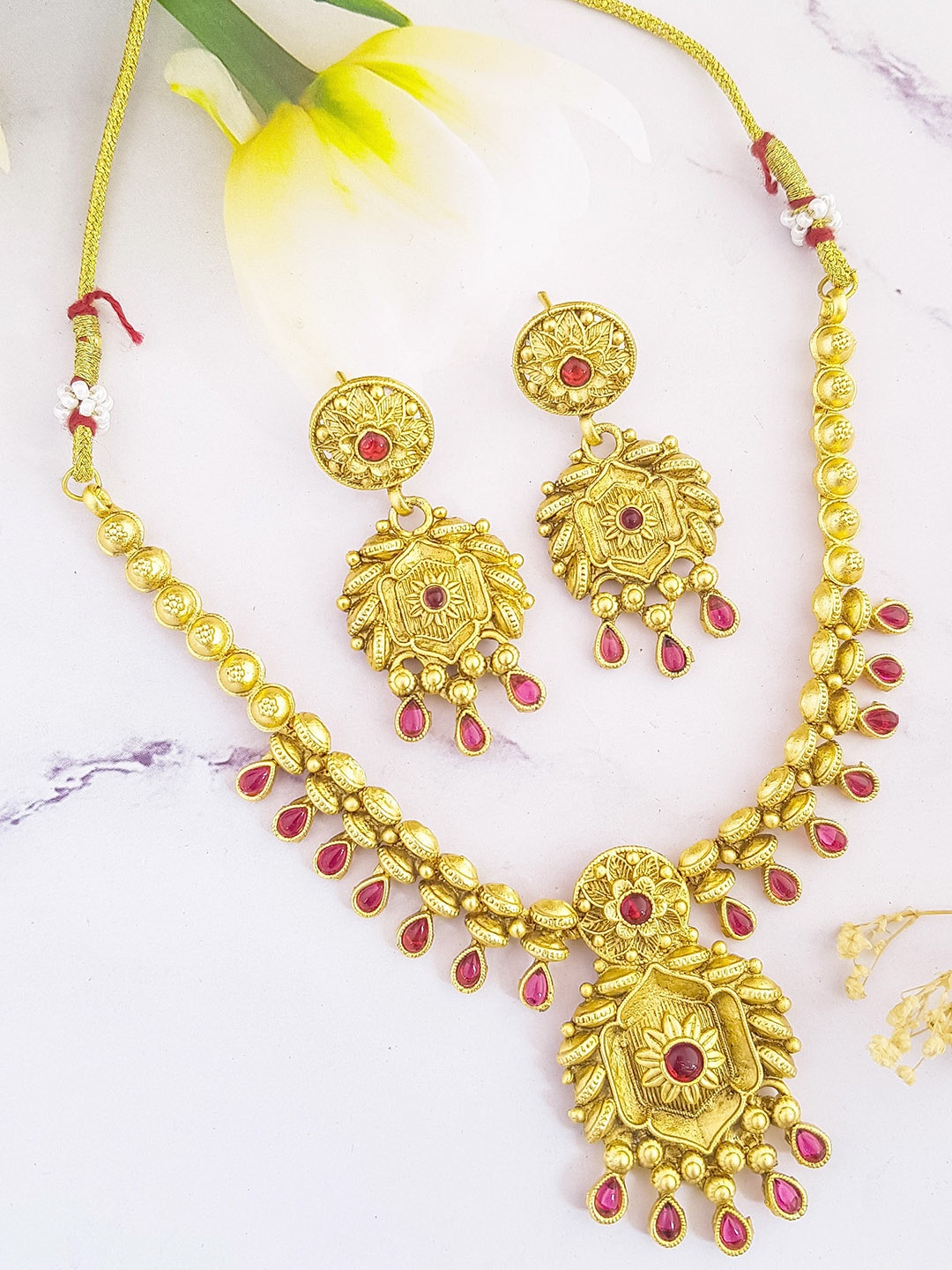 

GRIIHAM Gold Plated AD stone-studded & bedded Jewellery Set