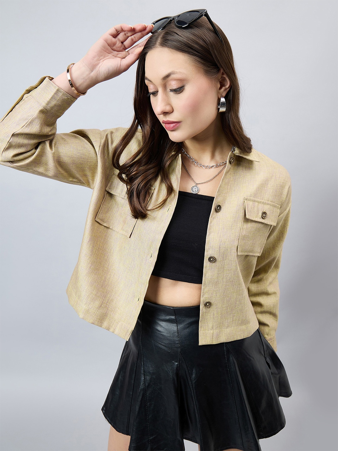 

Style Quotient Women Solid Casual Shacket, Lime green
