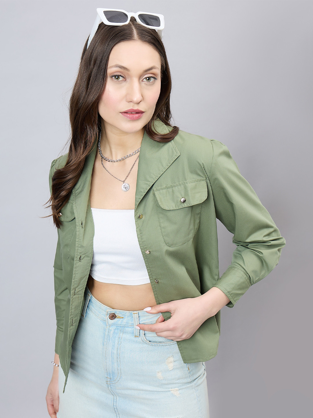 

Style Quotient Women Solid Casual Shacket, Olive