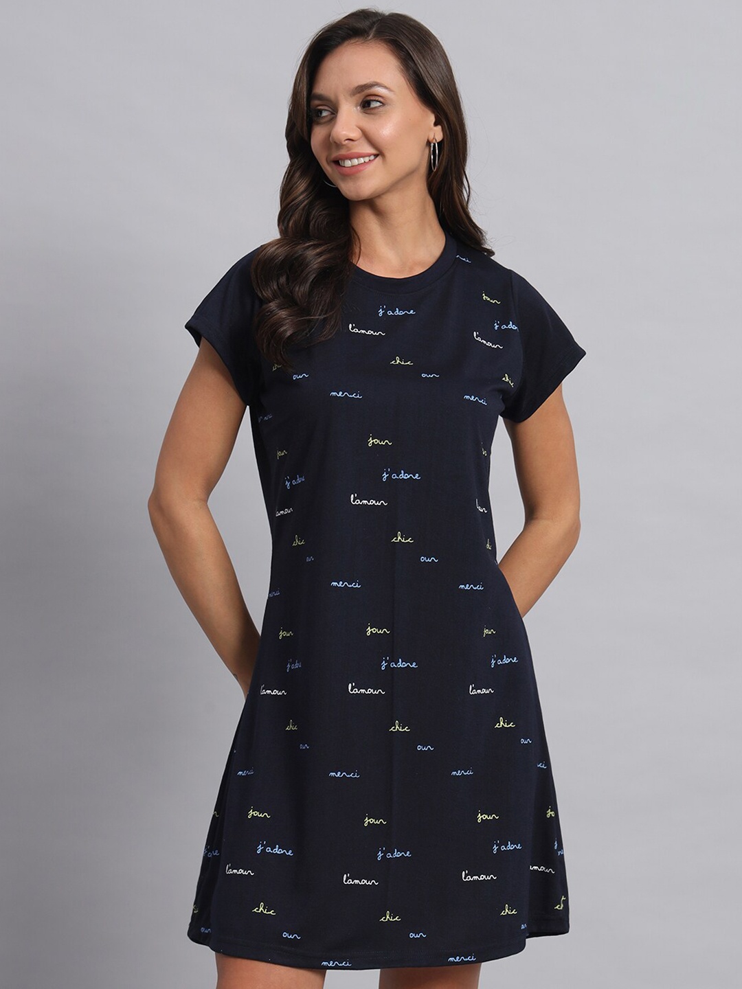 

Obaan Print T-shirt Dress, Navy blue