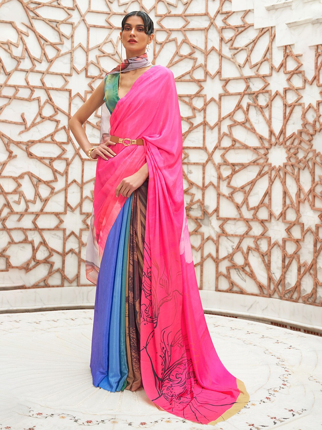 

DEVATITHI Silk Blend Saree, Blue