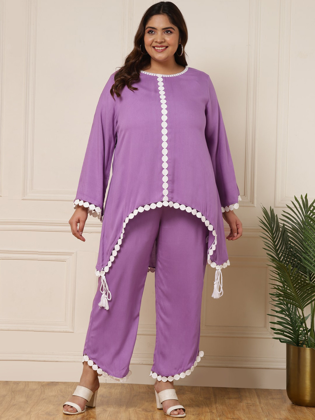 

DEEBACO Plus Size Round Neck Tunic & Trousers, Lavender