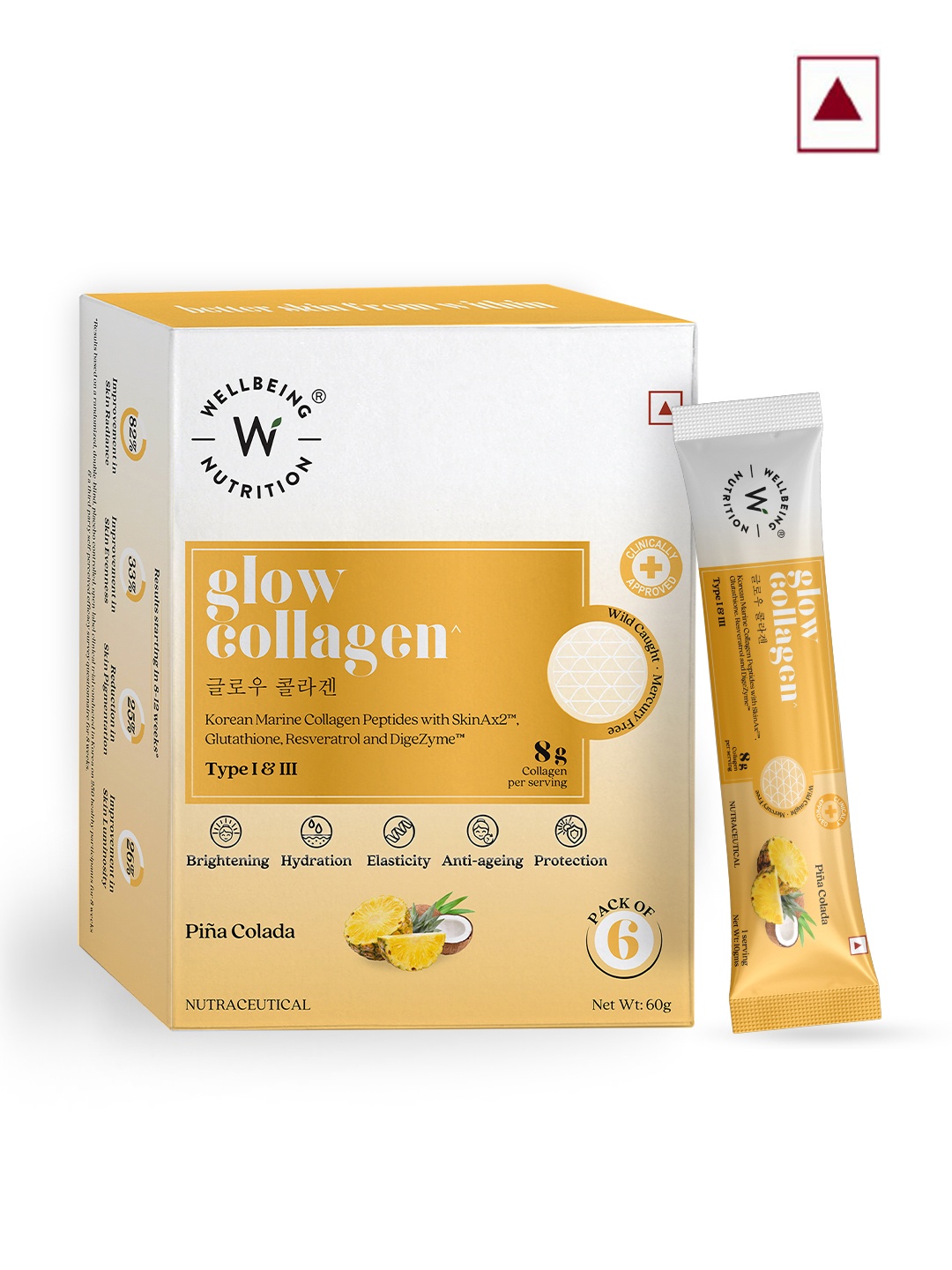 

Wellbeing Nutrition Glow Collagen Powder - Pina Colada - 6 Sachet, Yellow