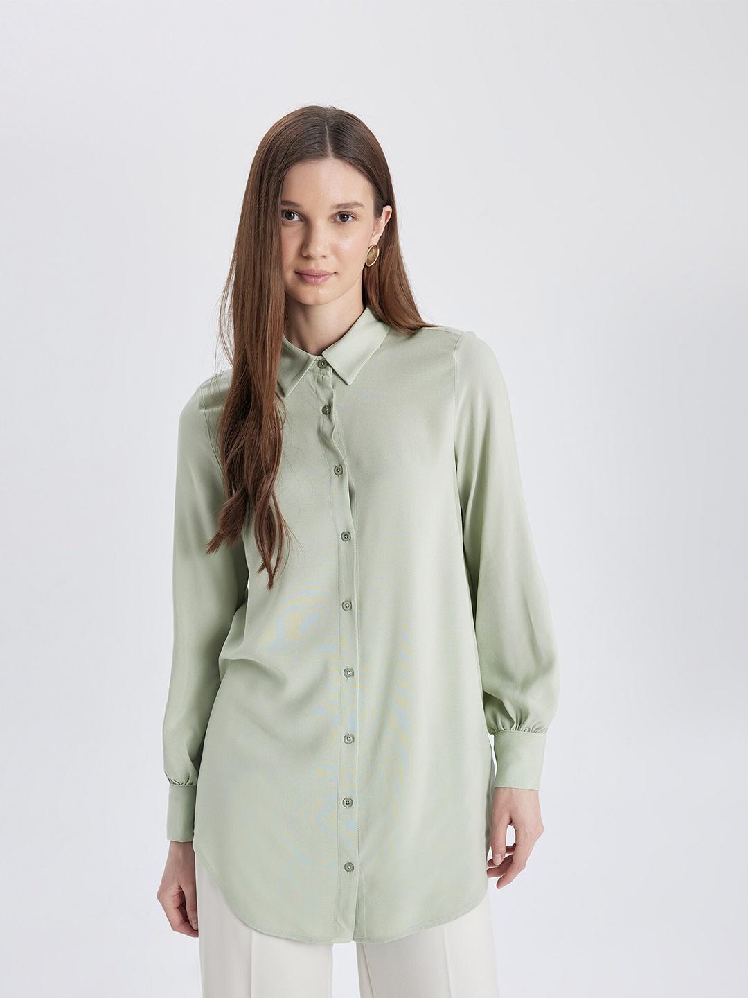 

DeFacto Classic Drop Shoulder Sleeves Longline Oversized Casual Shirt, Green