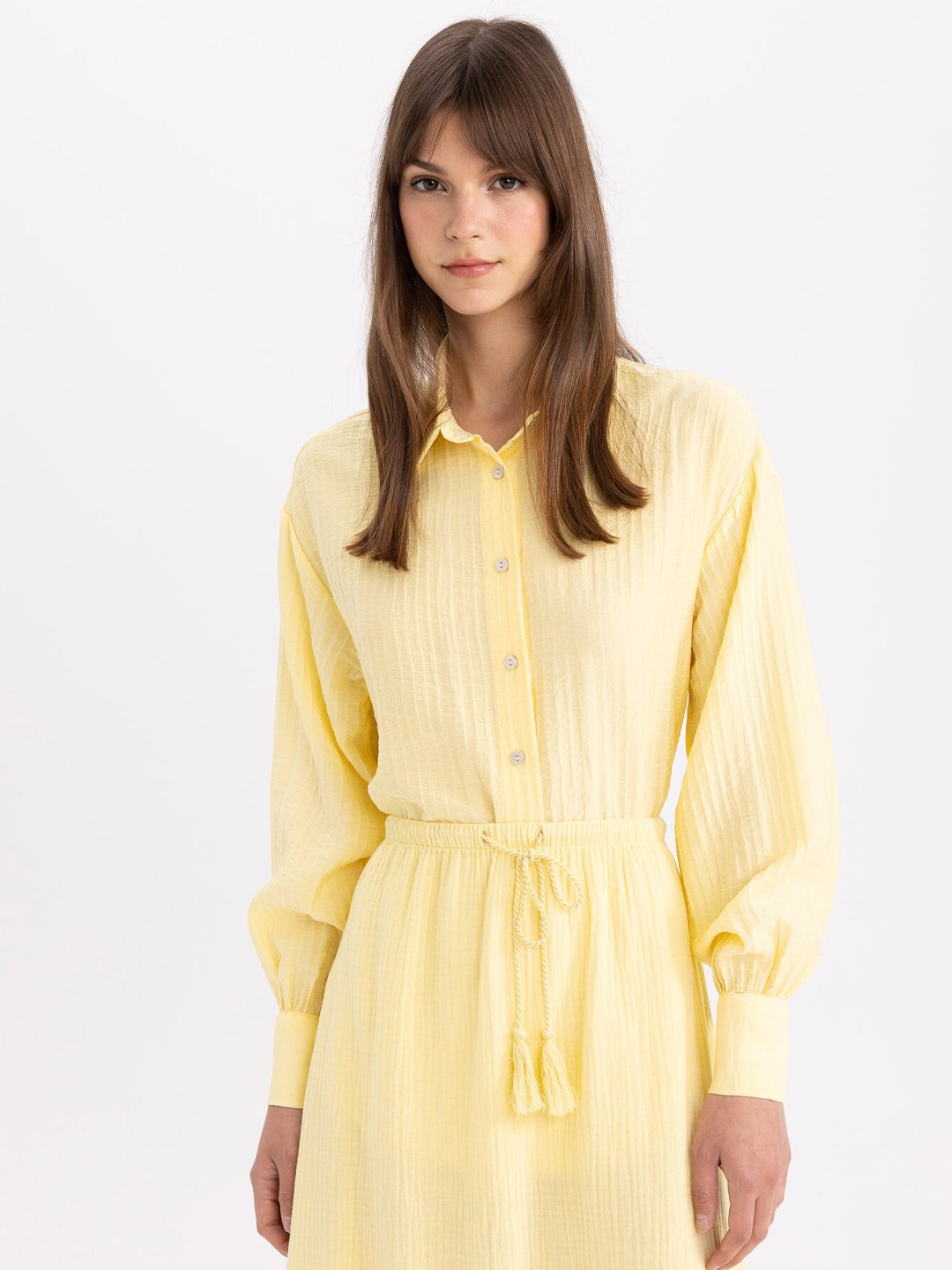 

DeFacto Classic Striped Drop Shoulder Sleeves Oversized Casual Shirt, Yellow