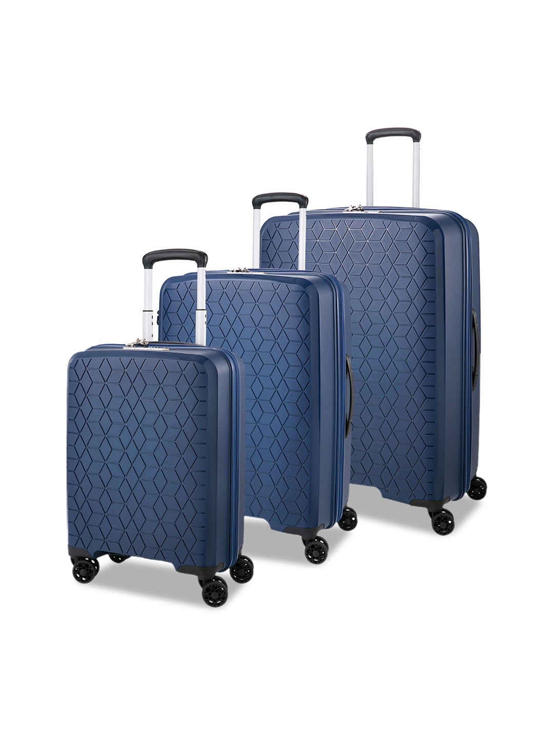 

VERAGE Diamond Set Of 3 Textured Hard-Sided Trolley Bags, Blue