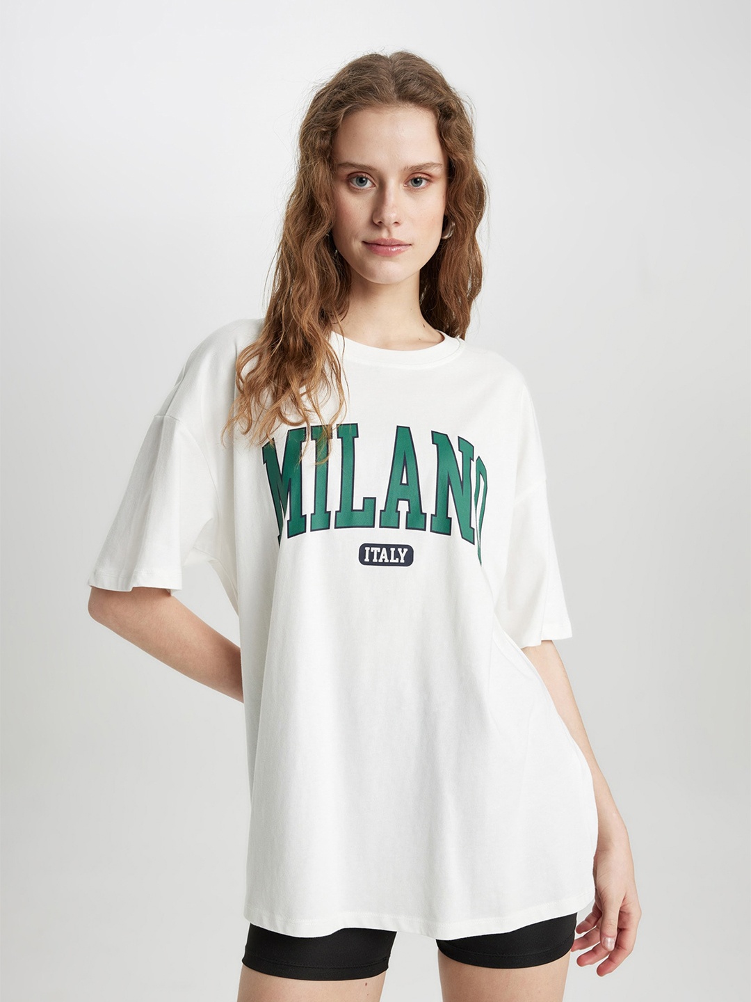 

DeFacto Women Typography Printed Extended Sleeves T-shirt, Na