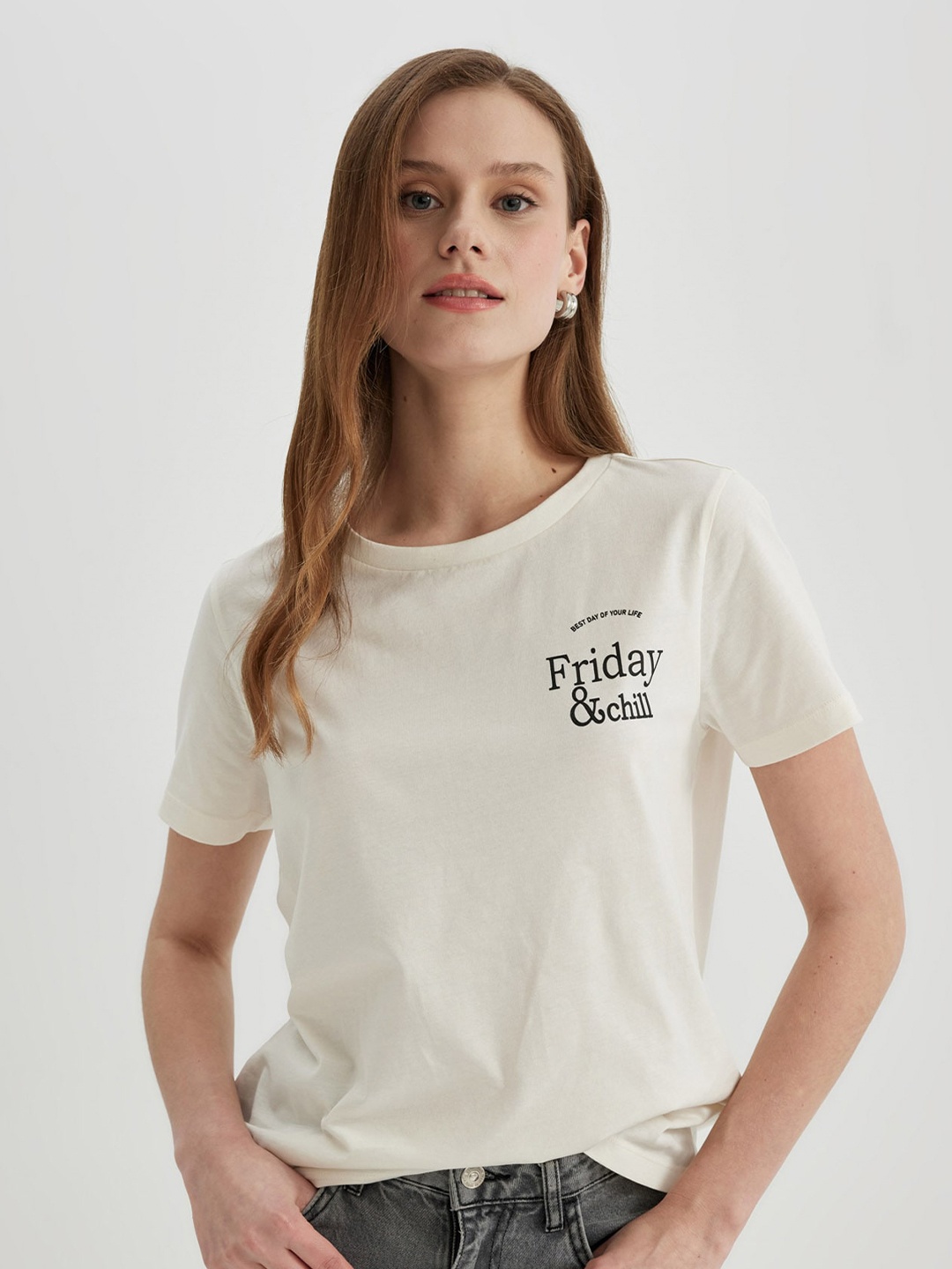 DeFacto Women Typography T-shirt, Na
